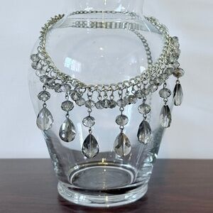 Clear Glass Bead Necklace on silver tone chain 17 inches